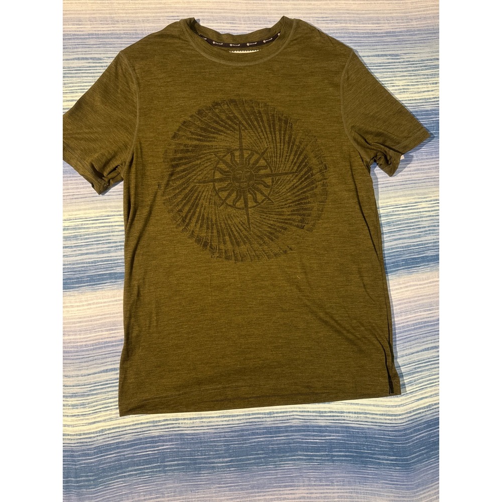 Upcycled Gaiam Block Print Sun Compass Tee Olive Green Mens Small Sun Collection